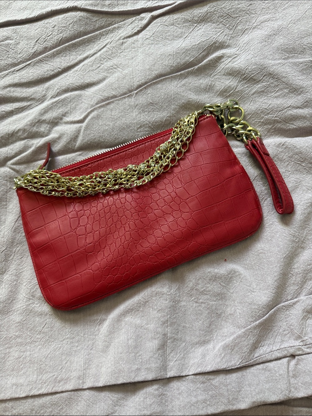 The Limited Red Croc-Embossed Chain Wristlet Clutch